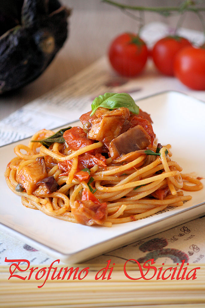 Spaghetti con Pomodorini Arrostiti e Melanzane